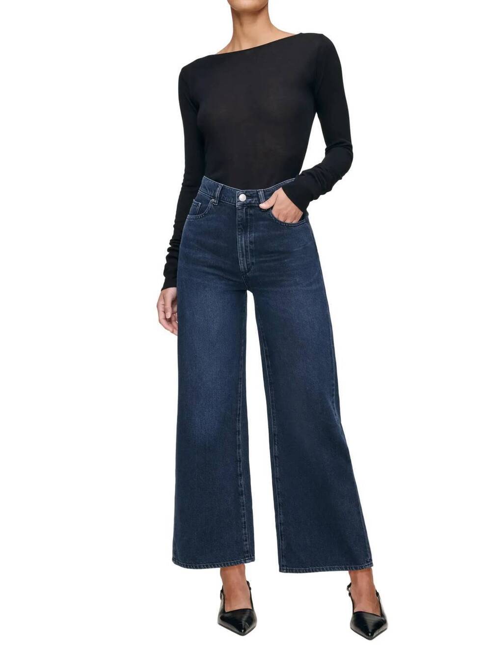 NEW DL1961 - WOMEN'S hepburn high rise wode leg denim jeans in crater lake